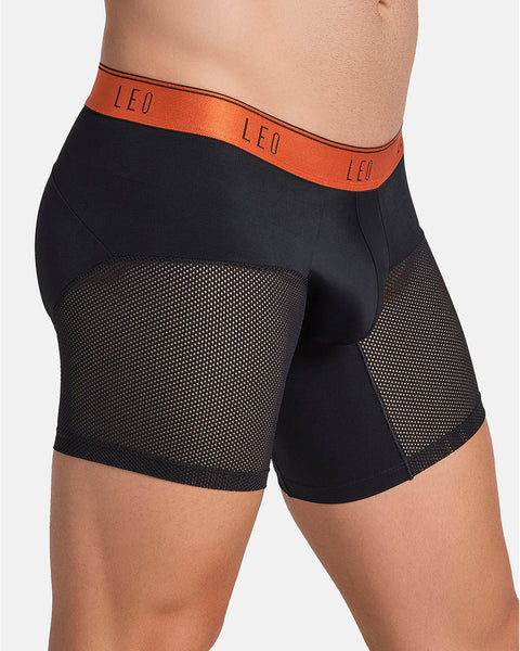 High-Tech Mesh Boxer Brief with Ergonomic Pouch#color_712-black-with-orange-elastic