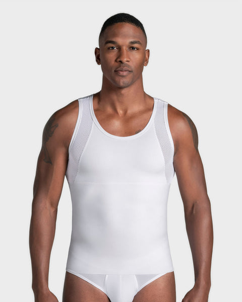 Stretch cotton moderate compression shaper tank#color_000-white