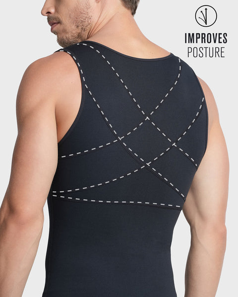 Compression vest with double layer of fabric on abdomen and back#color_700-black