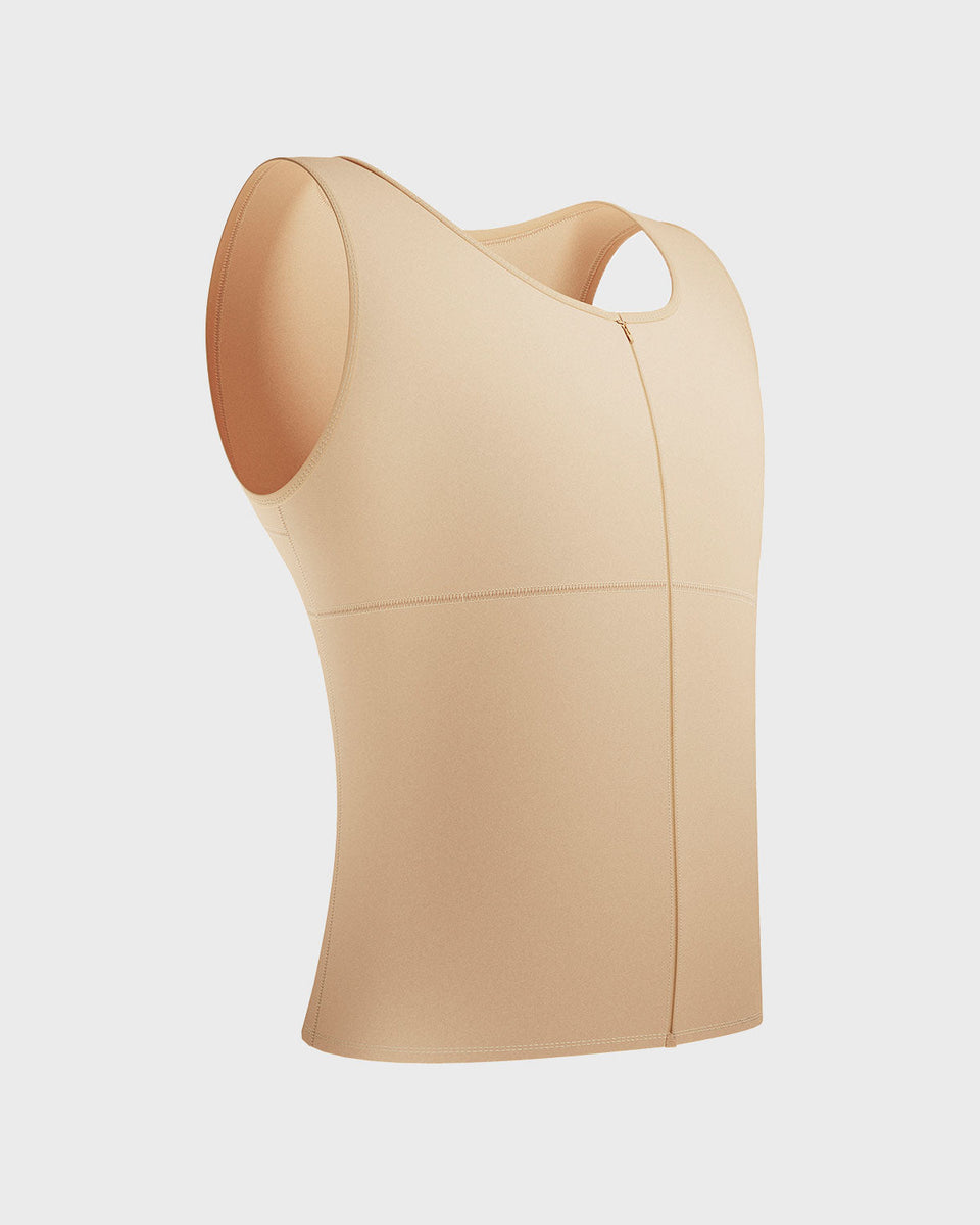 Compression vest with double layer of fabric on abdomen and back