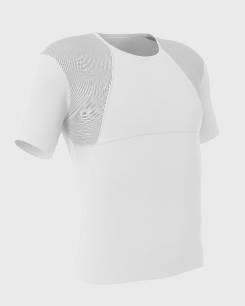 Stretch cotton moderate compression shaper shirt with mesh cutouts#color_000-white